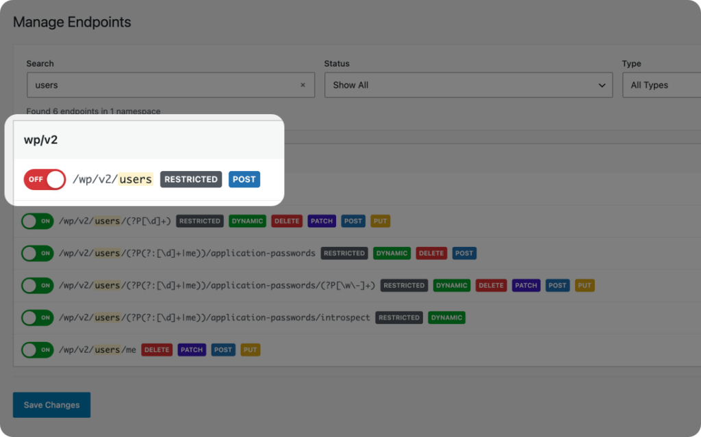 WordPress /wp/v2/users endpoint disabled in Endpoint Manager