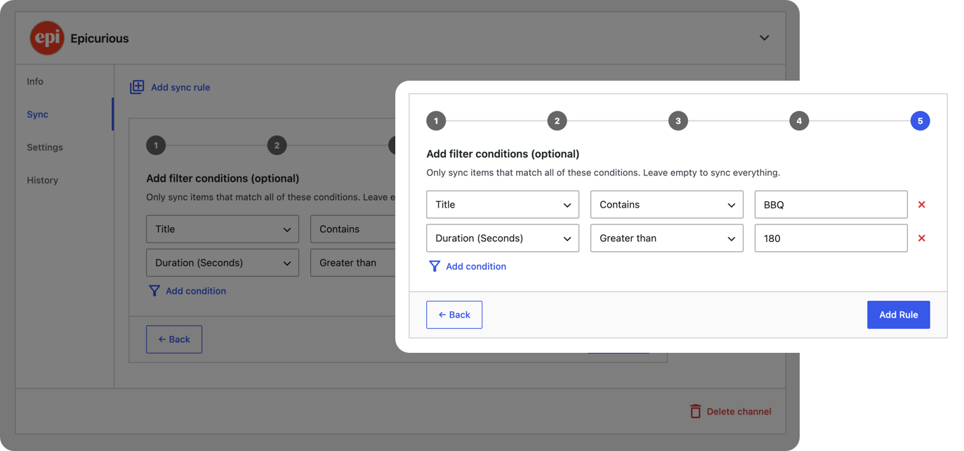Filter Conditions in WPBuoy Video Sync set to import only matching YouTube videos before posts are created